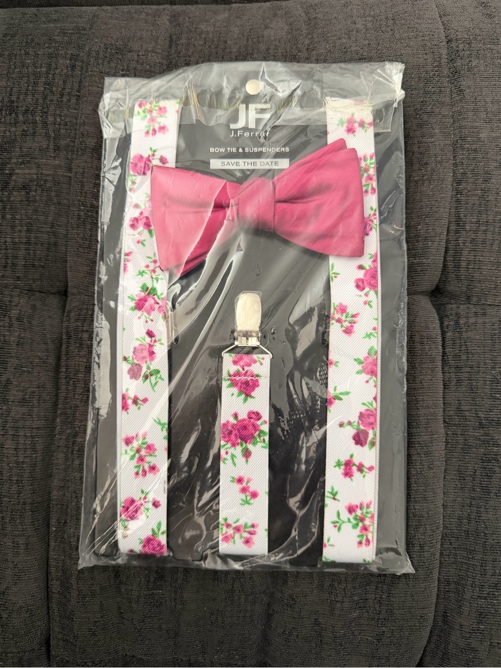J.Ferrar Bow Tie & Suspenders - White with Pink Floral